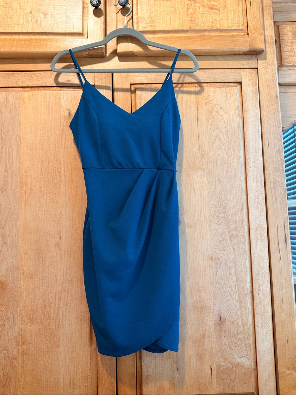Lulu's Teal Blue Spaghetti Strap V-Neck Mini Dress